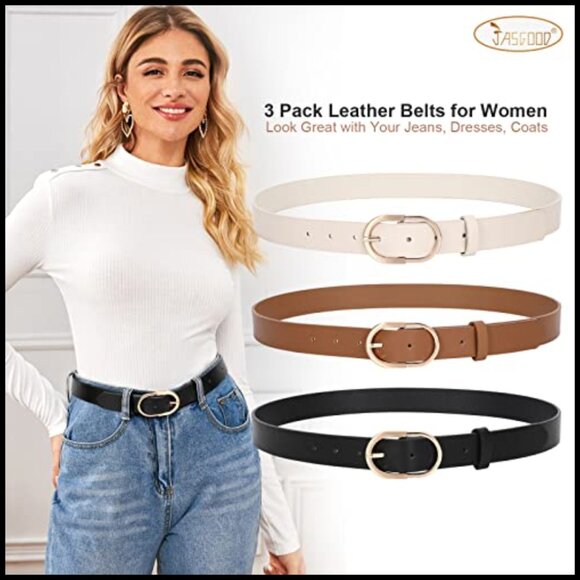 Women\'s PU Leather Belt with Gold Buckle for Jeans Pants main image 2